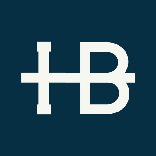 The Invisible Borders monogram: the letters I and B crossed by a line, in off-white on a deep blue square.