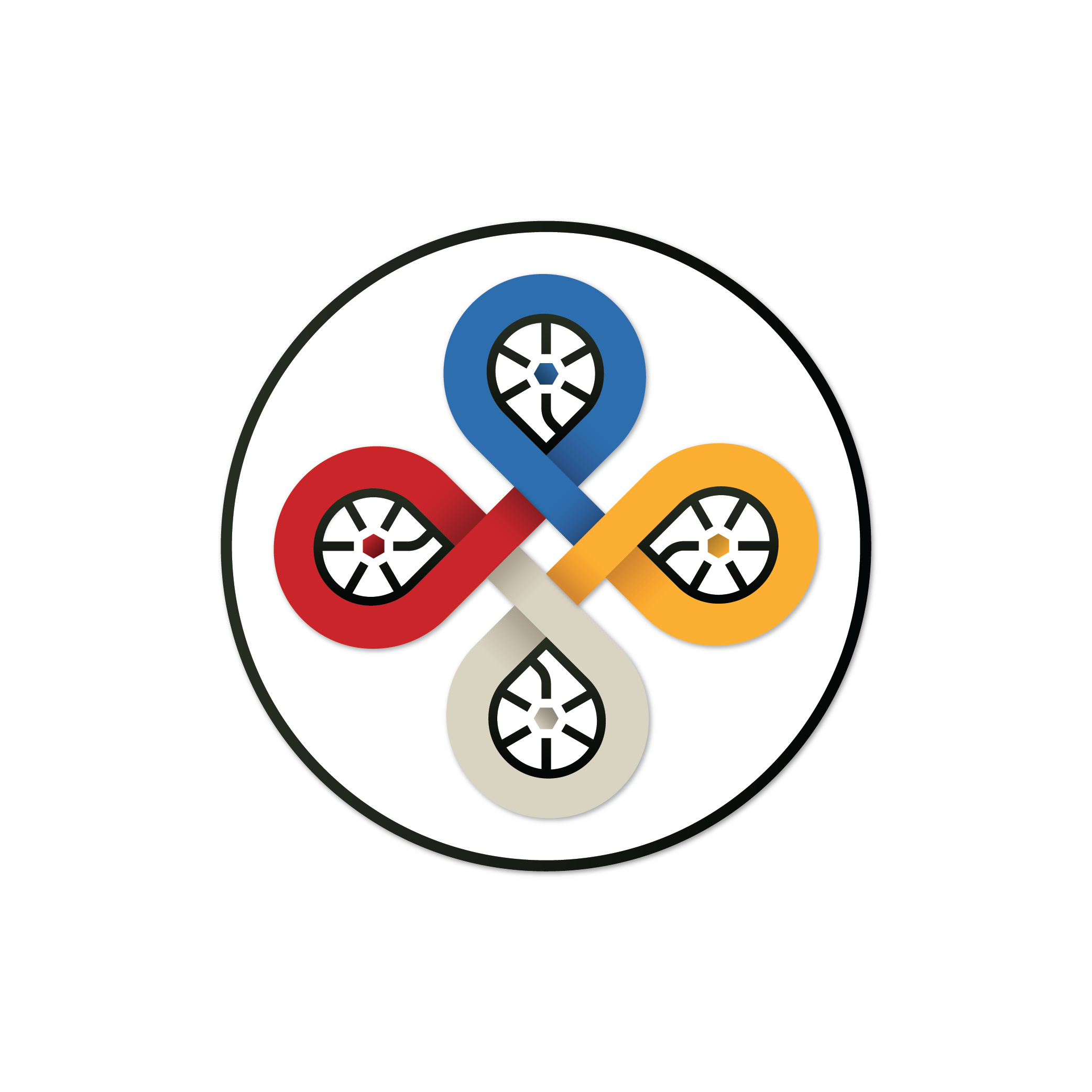SEAD symbol: four interwoven coloured paths forming a four-way knot.